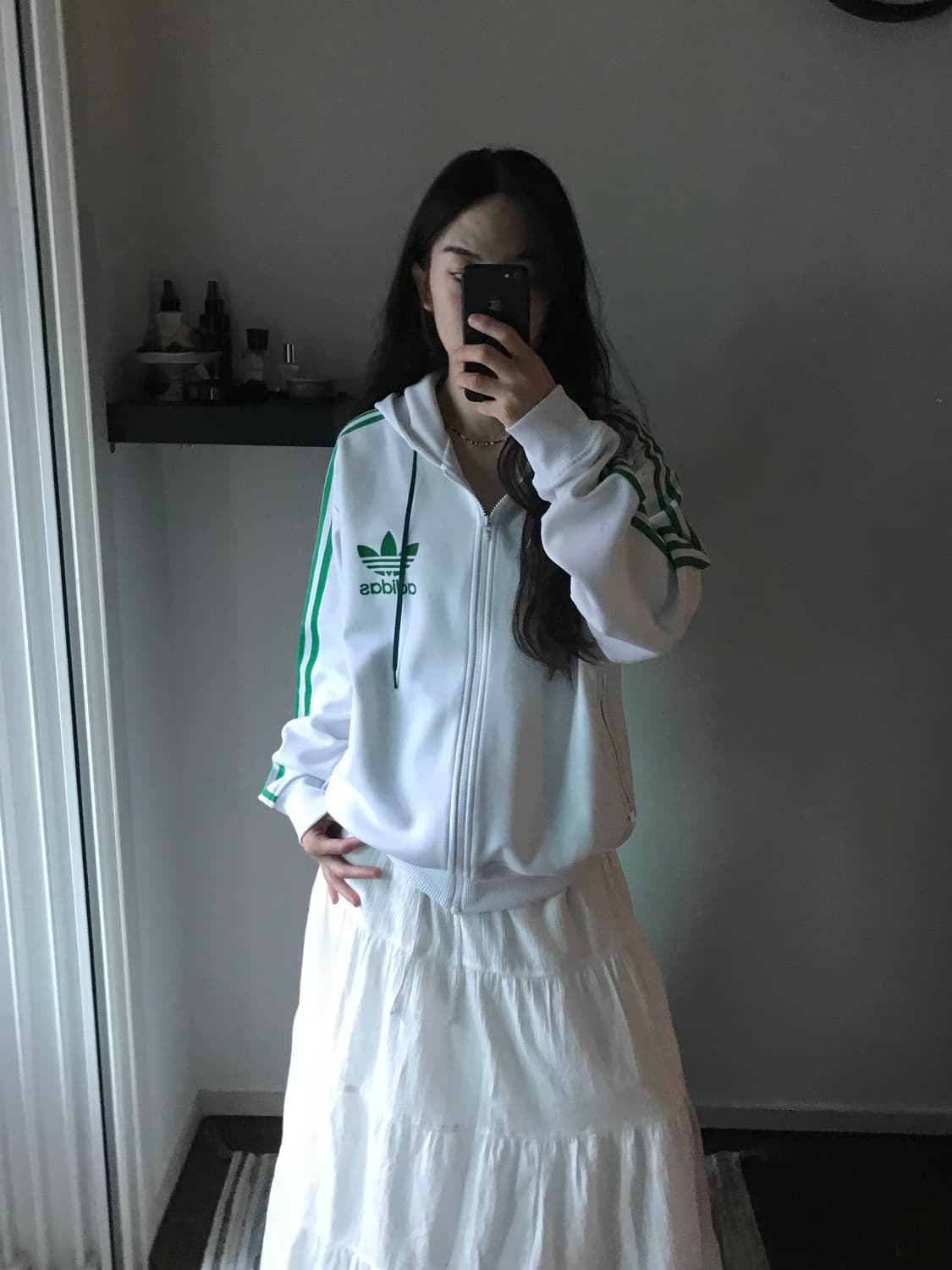 아디다스 해외판 올드스쿨 파이어버드 화이트 그린 후드 트랙탑 져지 상품이미지2
