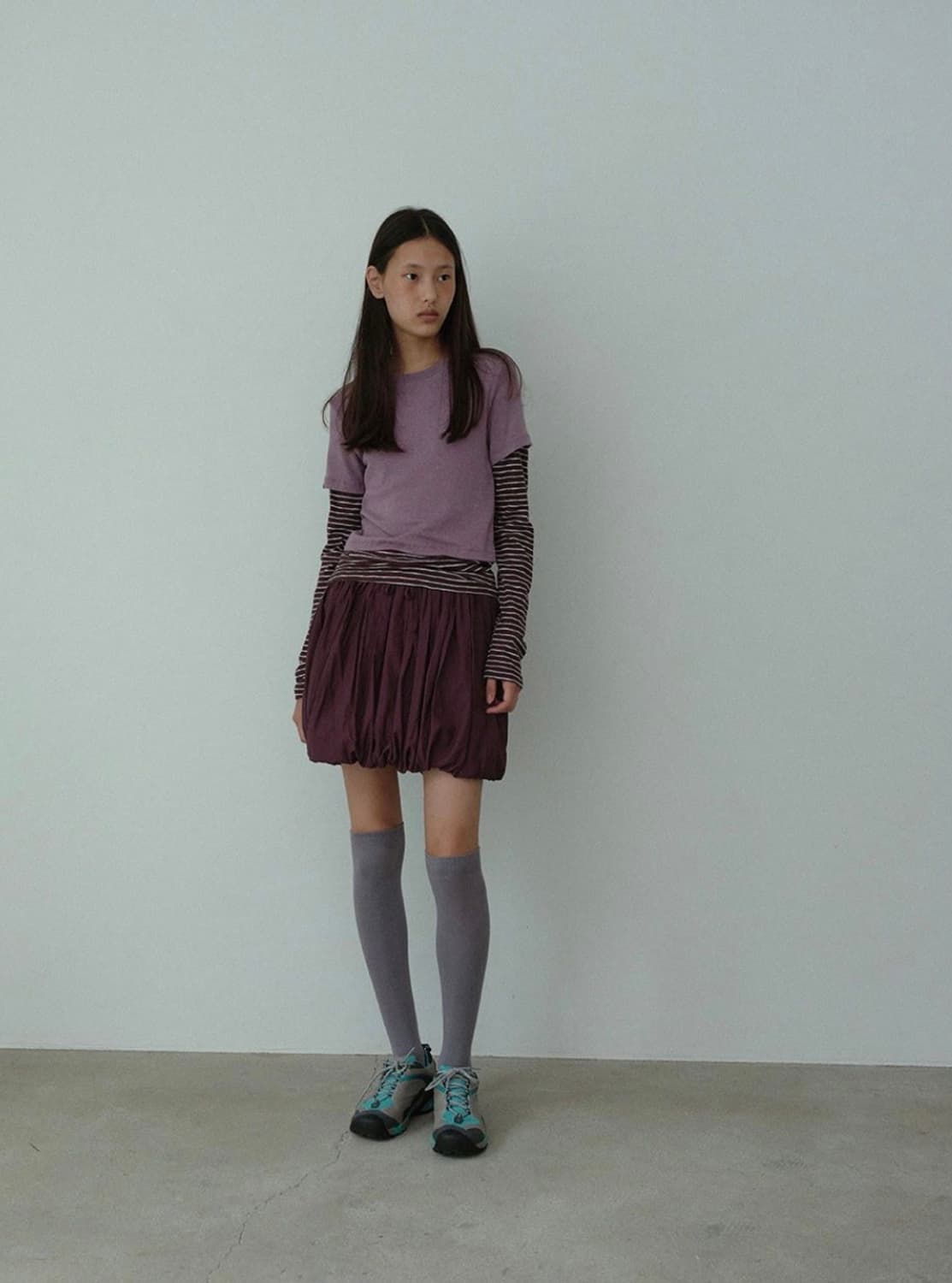노컨텐츠 스트라이프 레이어드티셔츠  퍼플 상품이미지2