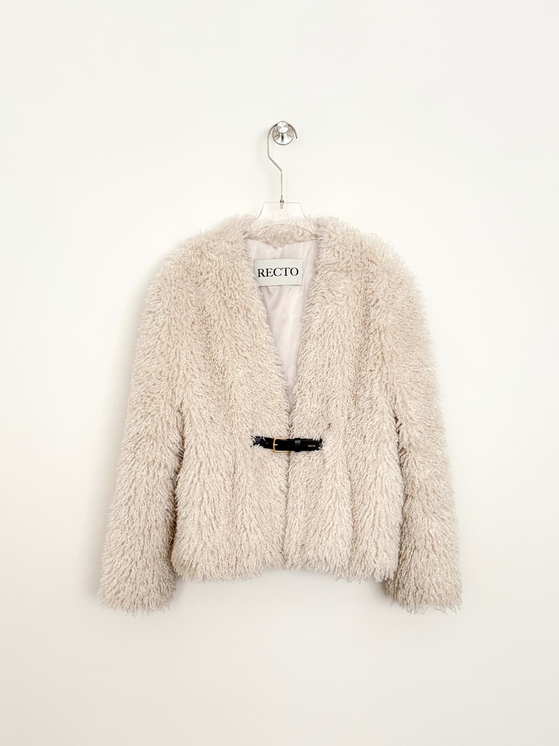 렉토 Faux 시어링 벨티드 스트랩 디테일 코트 상품이미지4