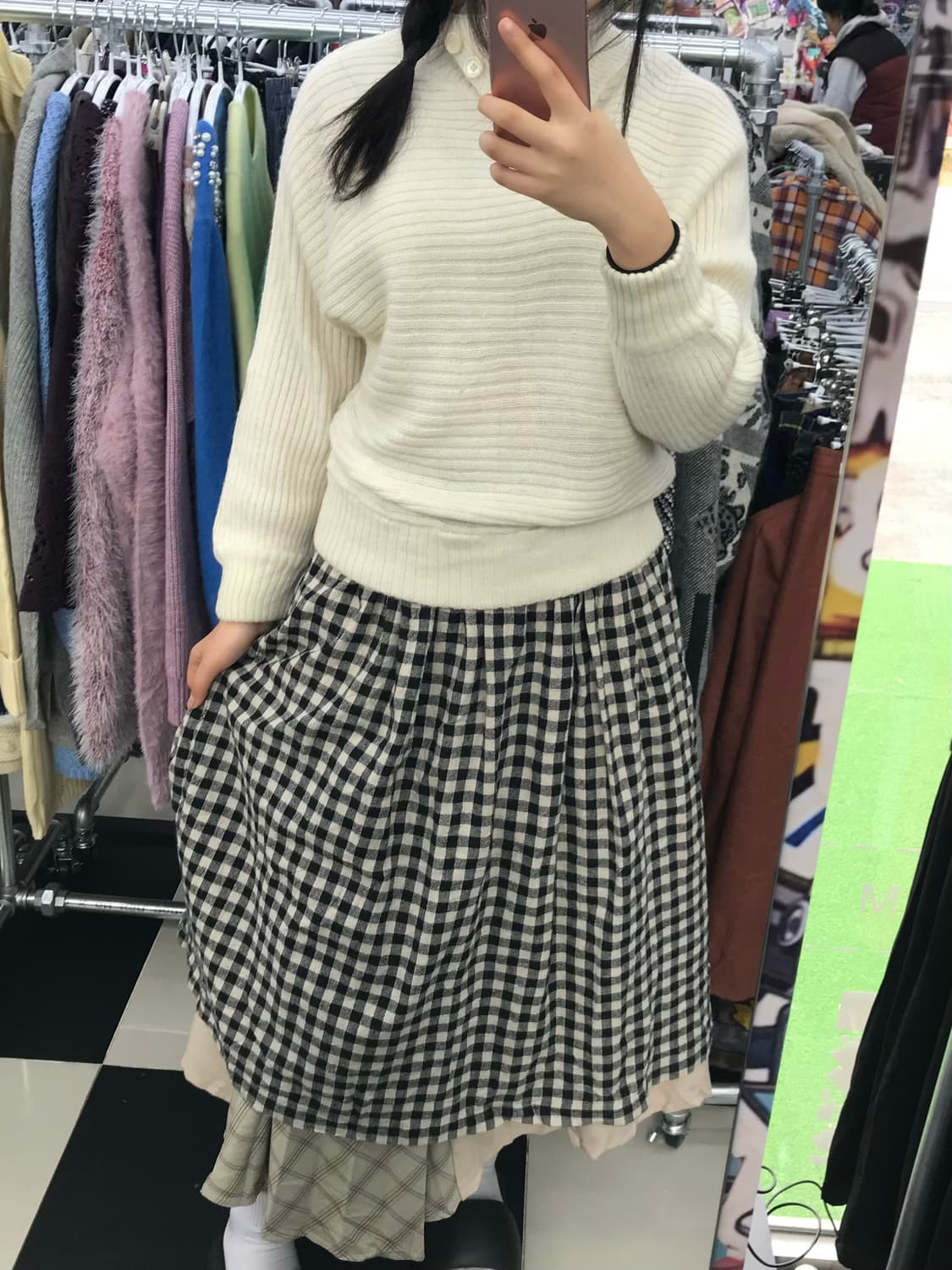 크림 모리걸 코디세트 🍐 니트 + 투 스커트 레이어드룩 상품이미지2