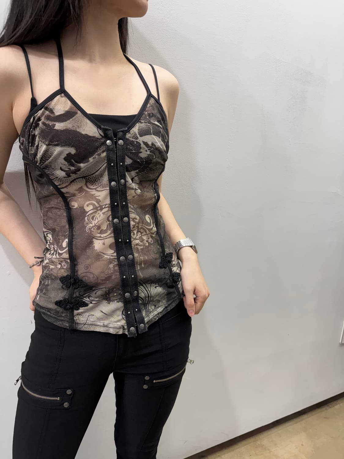 오즈온 홀터넥 매쉬 코르셋 슬리브리스 상품이미지3