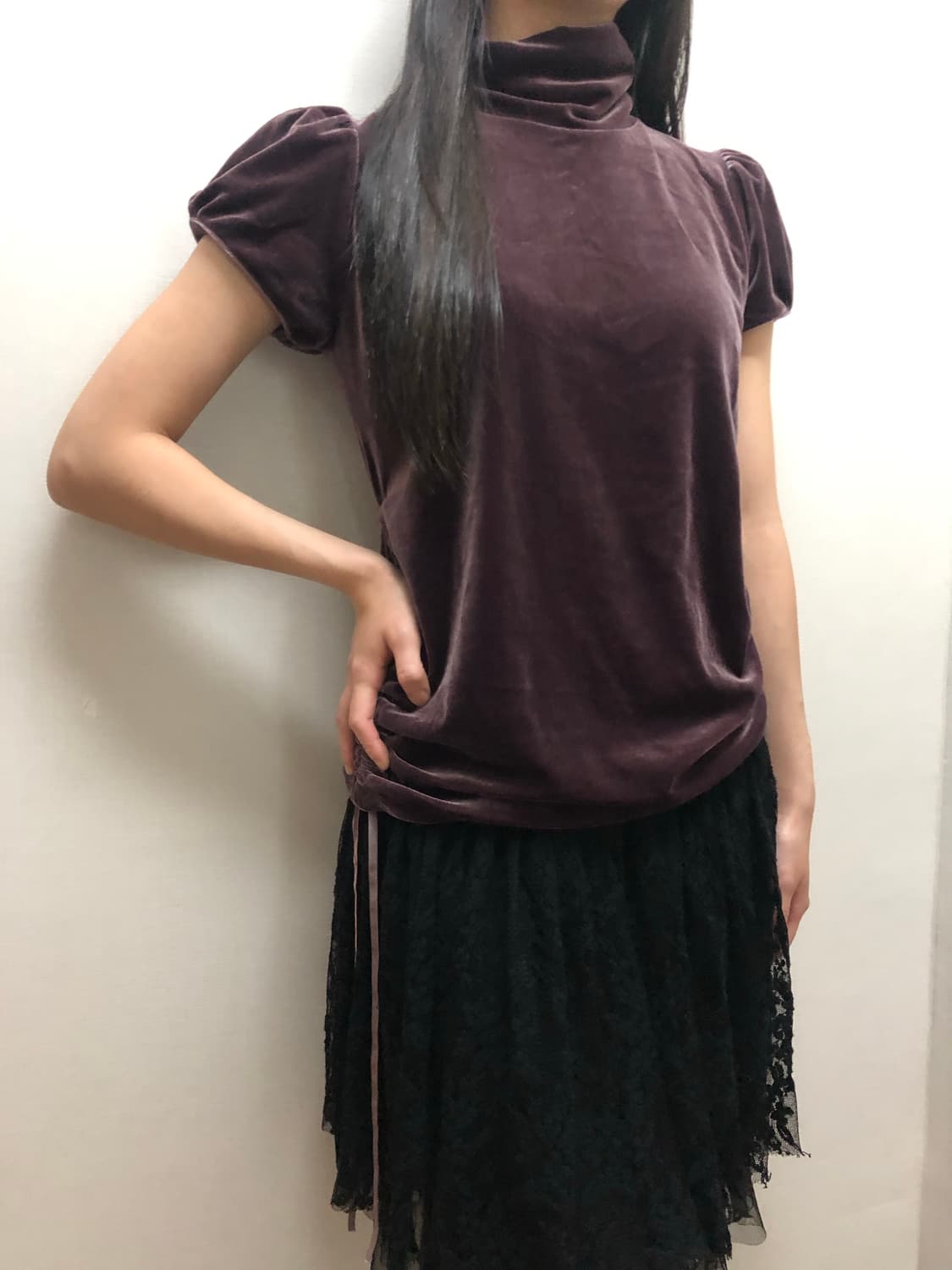 빈티지 바이올렛 셔링 벨벳 탑 상품이미지8