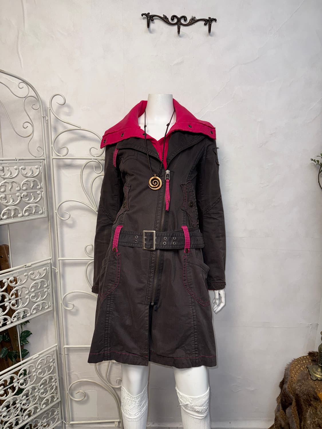 Buckaroo charcoal pink belted coat ops 상품이미지8