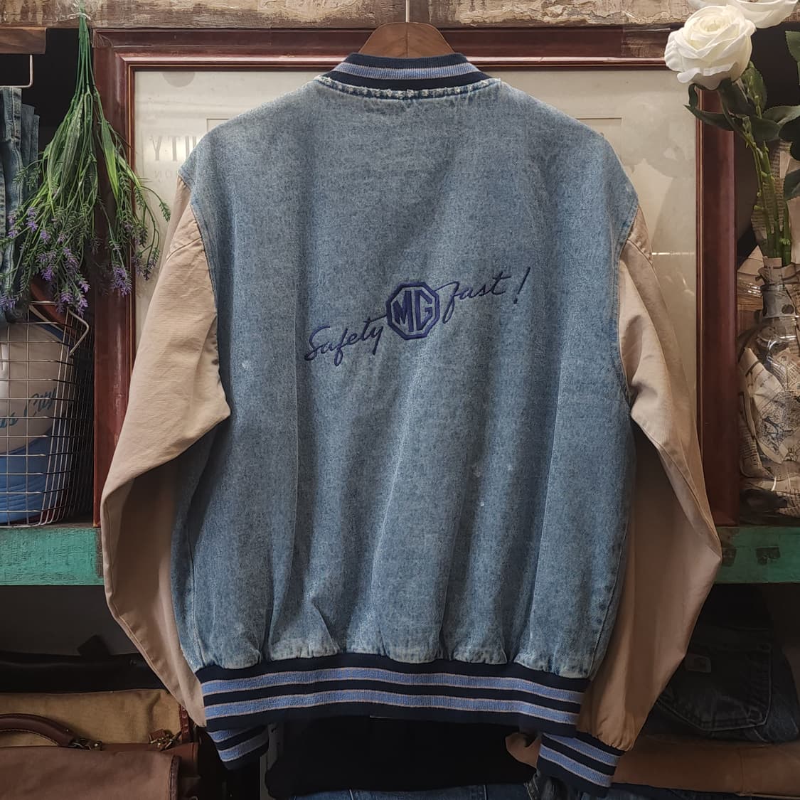 90s 빈티지 데님 바시티 자켓 연청 블루종 자켓 s 상품이미지3