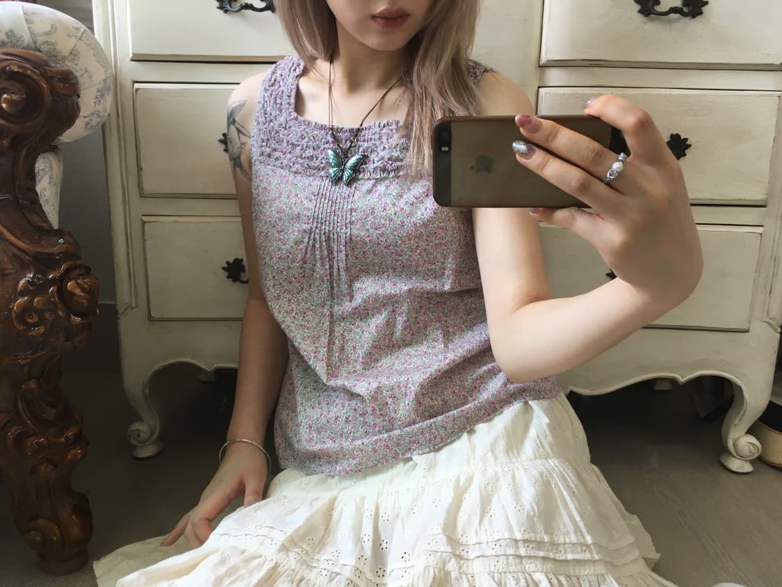 일본빈티지 하구미 잔꽃 프릴 블라우스 상품이미지3