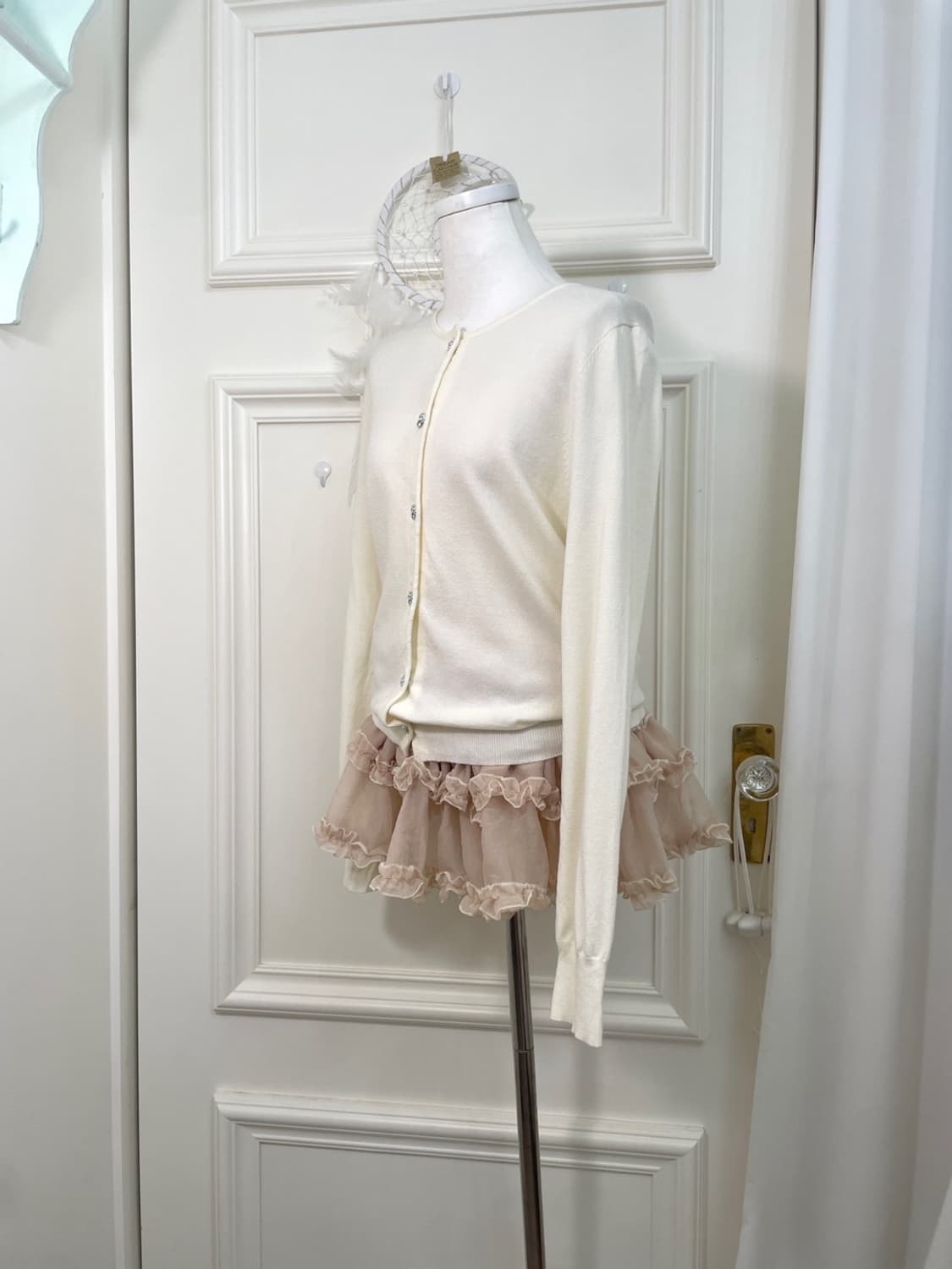 ivory crystal button point basic cardiga 상품이미지2