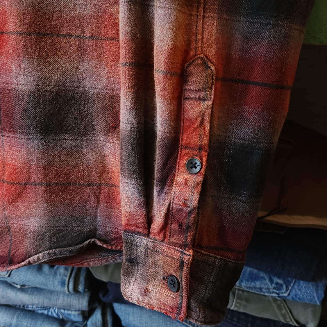 90s 빈티지 체크셔츠 헤비 플란넬 워크셔츠 썬페이딩 레드 웨스턴 L 상품이미지9