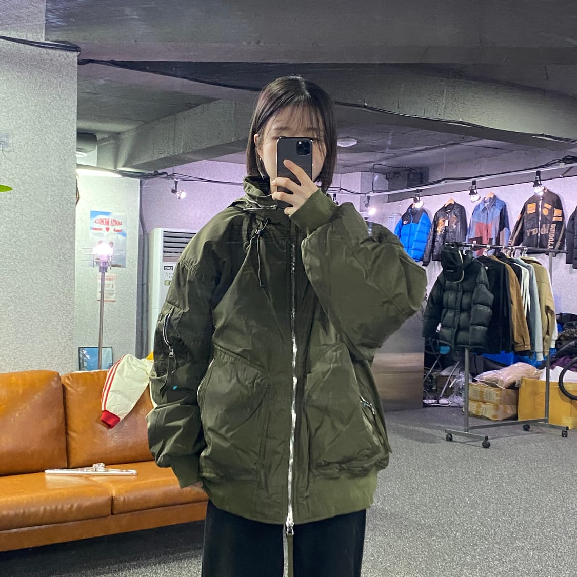 빈티지 투웨이 카키 후드 항공 점퍼 B3865 상품이미지1