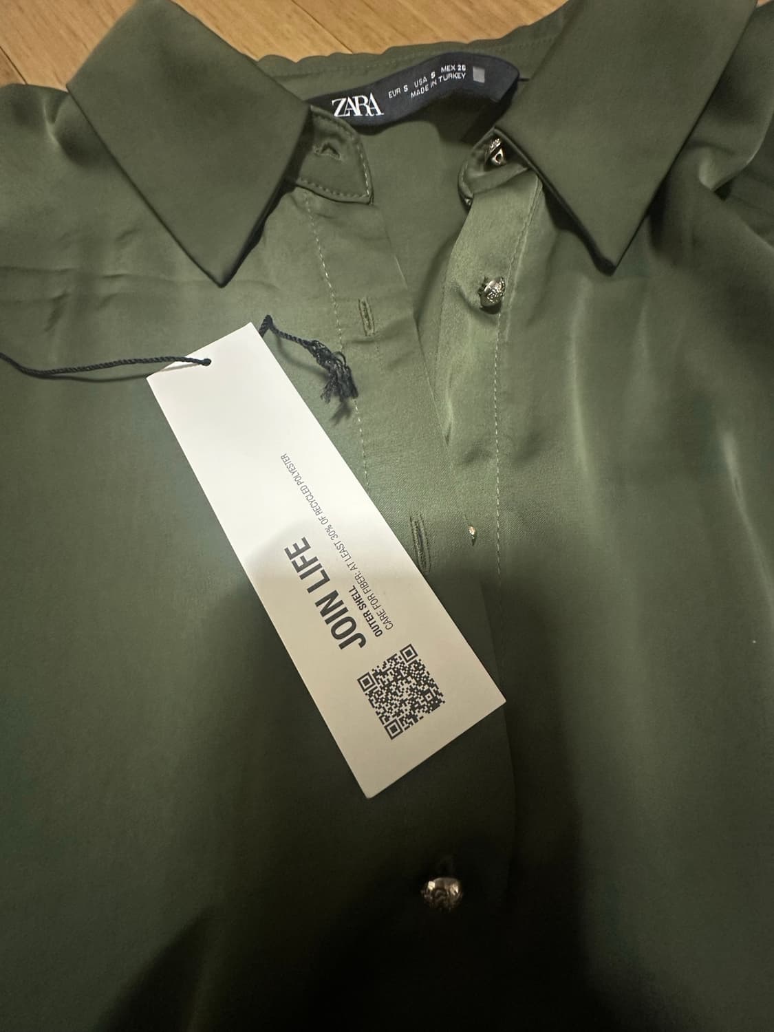 (새상품)ZARA 새틴 셔츠 원피스 올리브 그린 상품이미지6