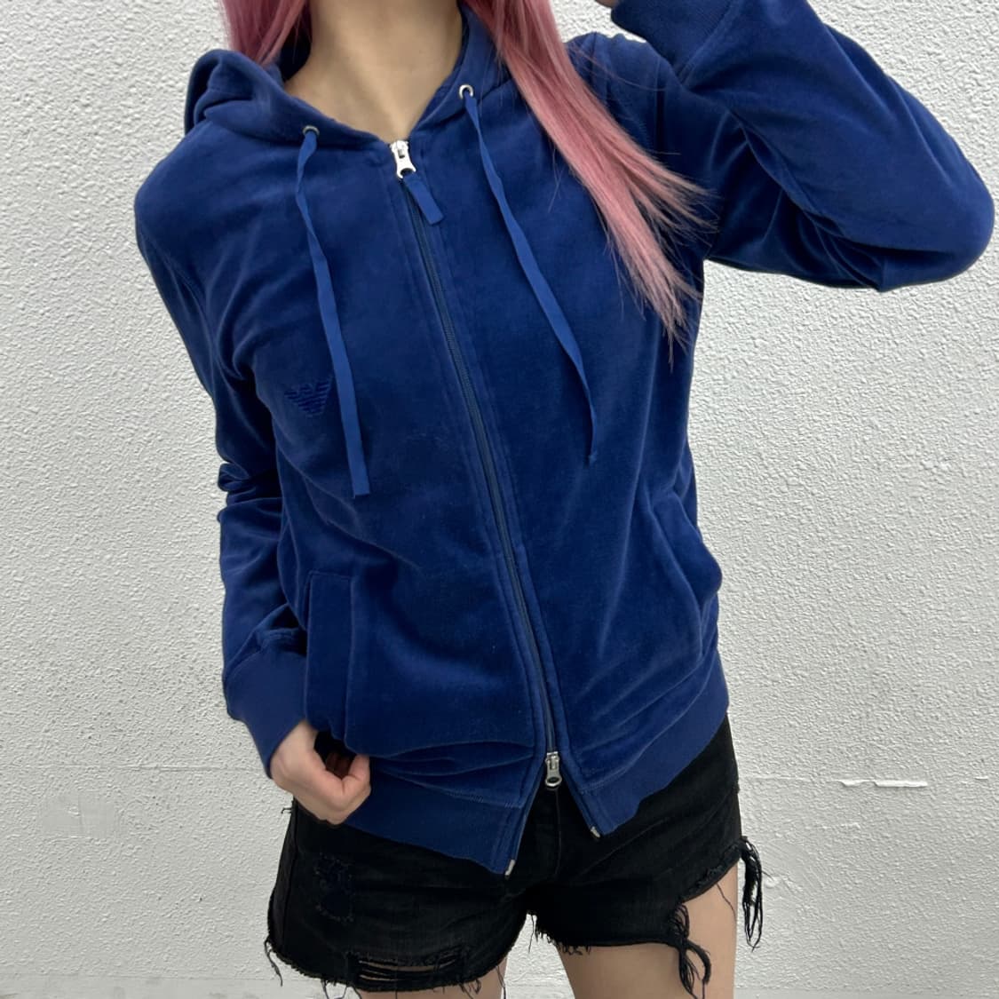 임페리오 아르마니 블루 벨벳 투웨이 후드집업 상품이미지1