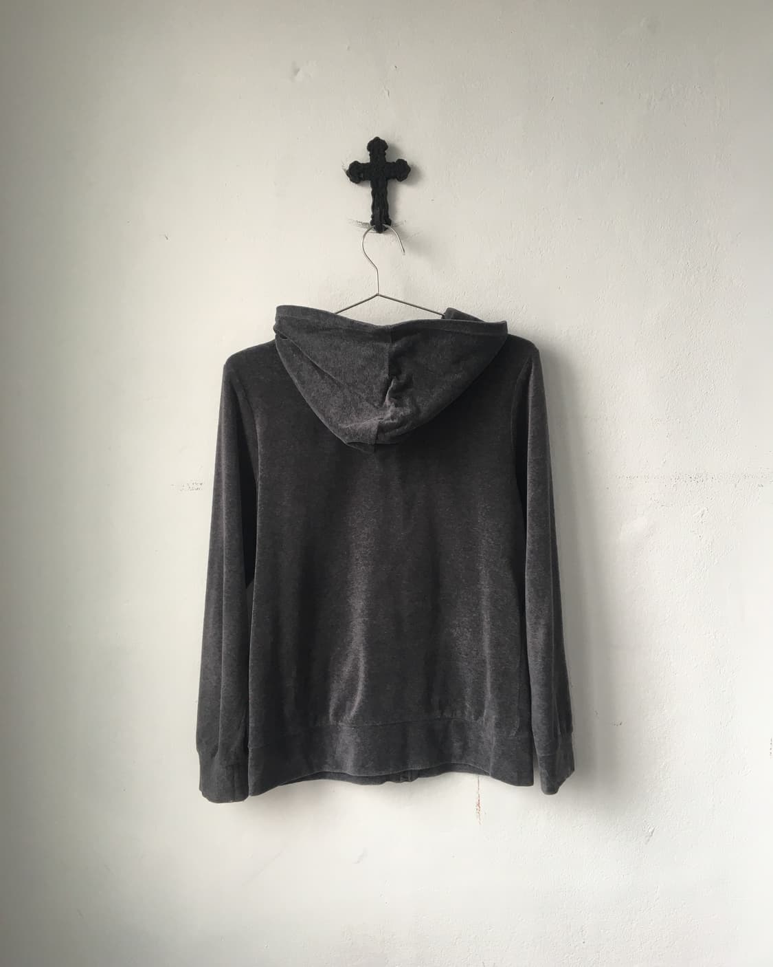 Crochet trimming velvet hood zip up 상품이미지3