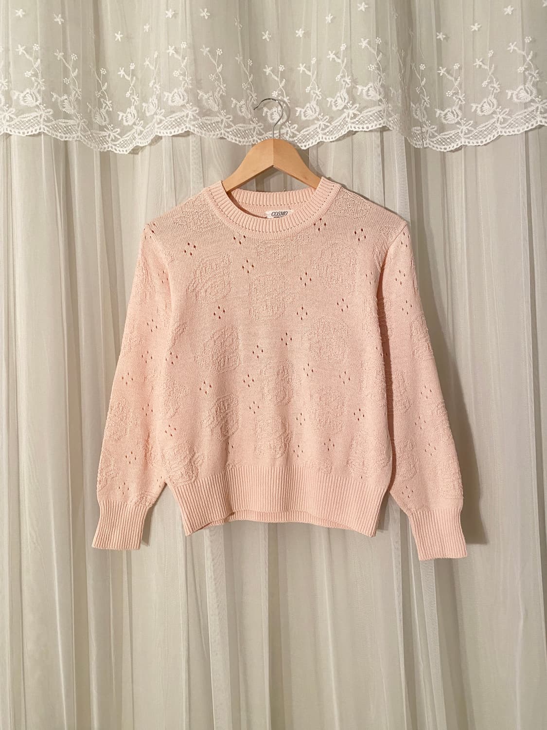 Vintage LightPink Eyelet Knit Top 상품이미지1