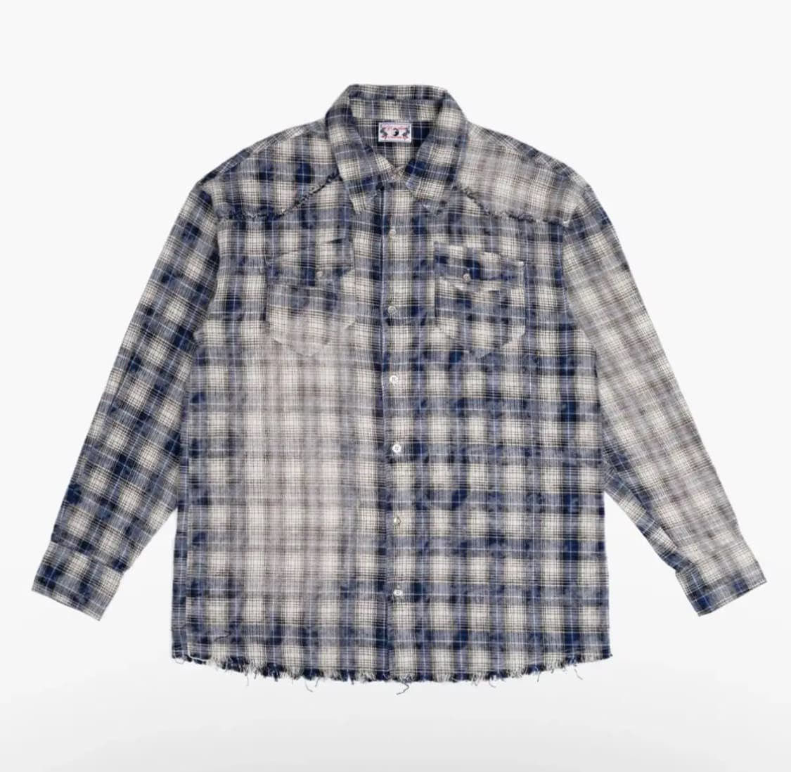 러프넥 워싱 체크 셔츠 블루 상품이미지3