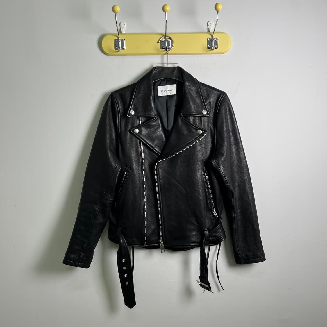 Moussy 블랙 염소가죽 라이더 자켓  상품이미지1