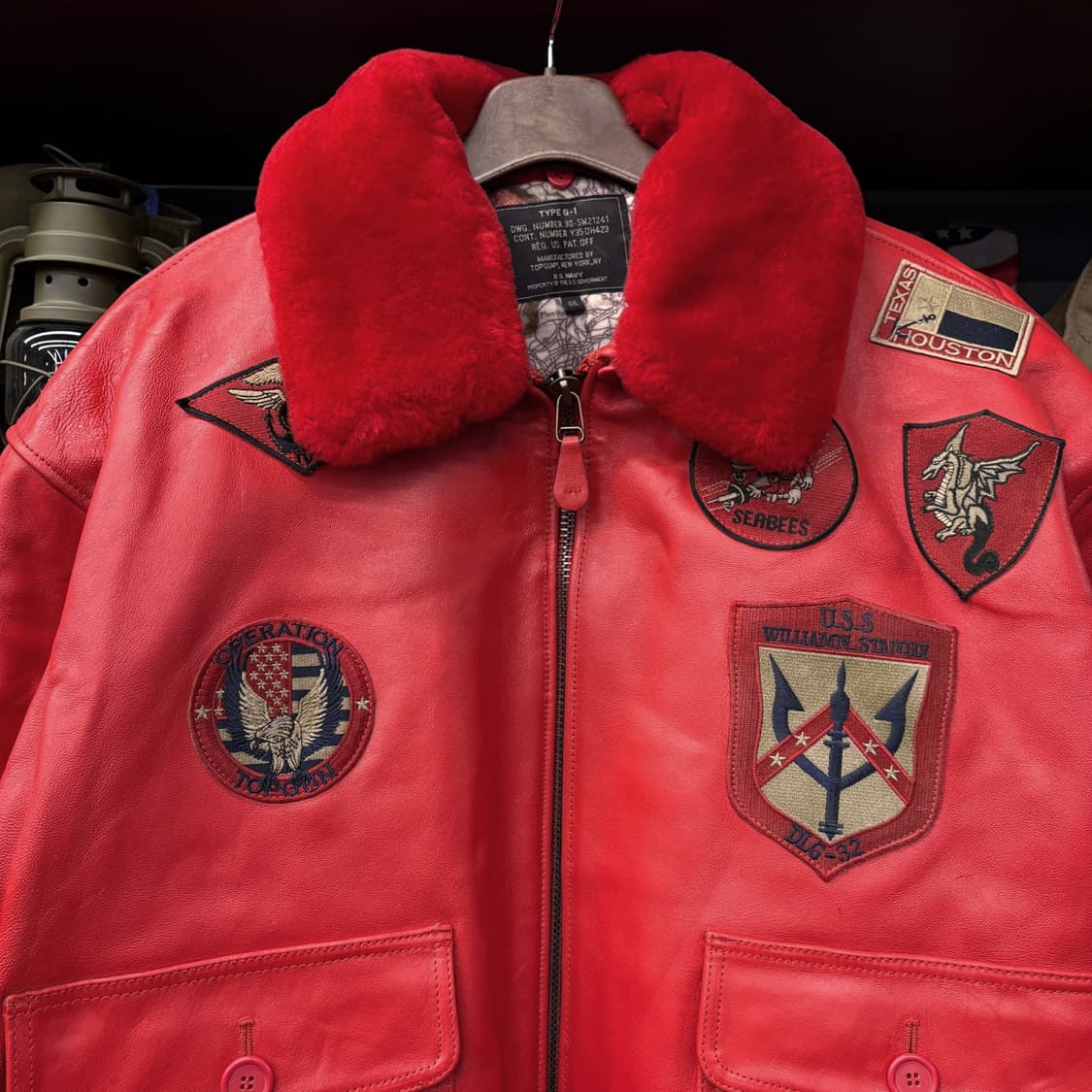 00s TOPGUN TYPE G-1 플라이트 레더 봄버자켓 레드 N527 상품이미지3