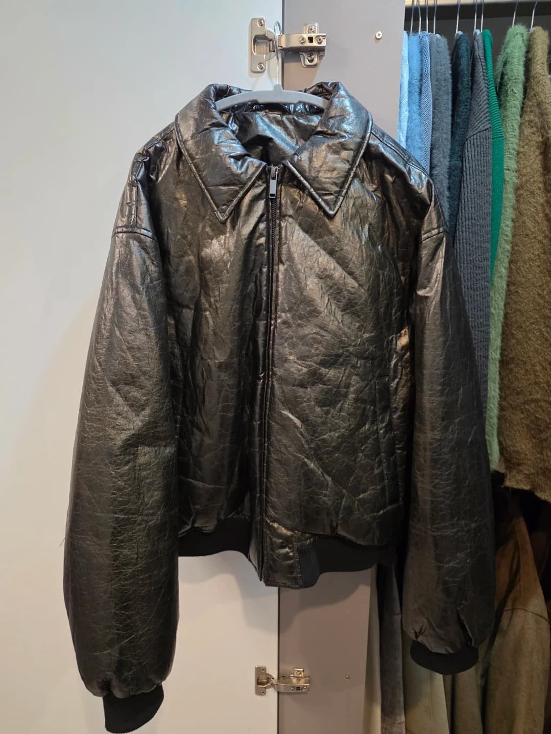 [S] 자라 크랭클 레더 패디드 자켓 상품이미지1