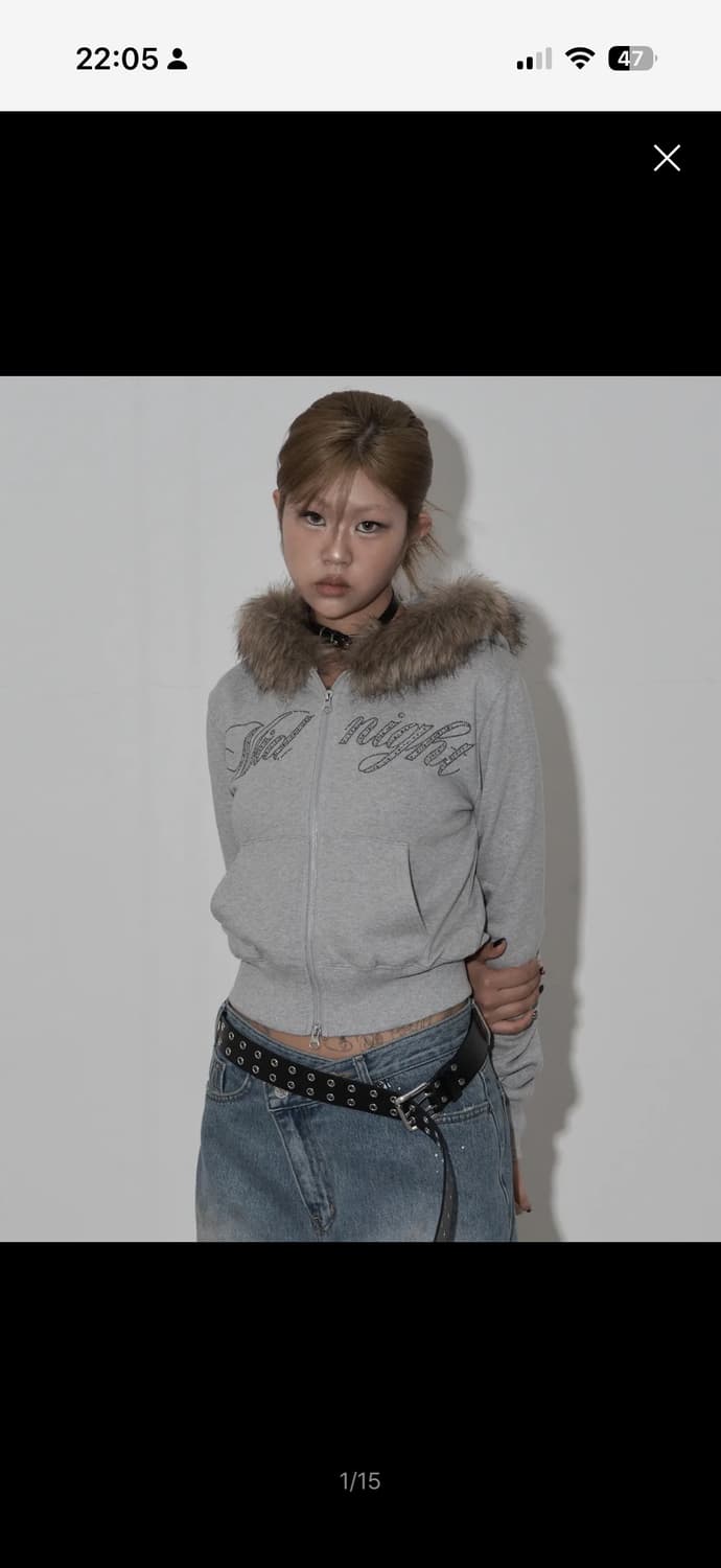 미드나잇무브 퍼후드집업 그레이 상품이미지1