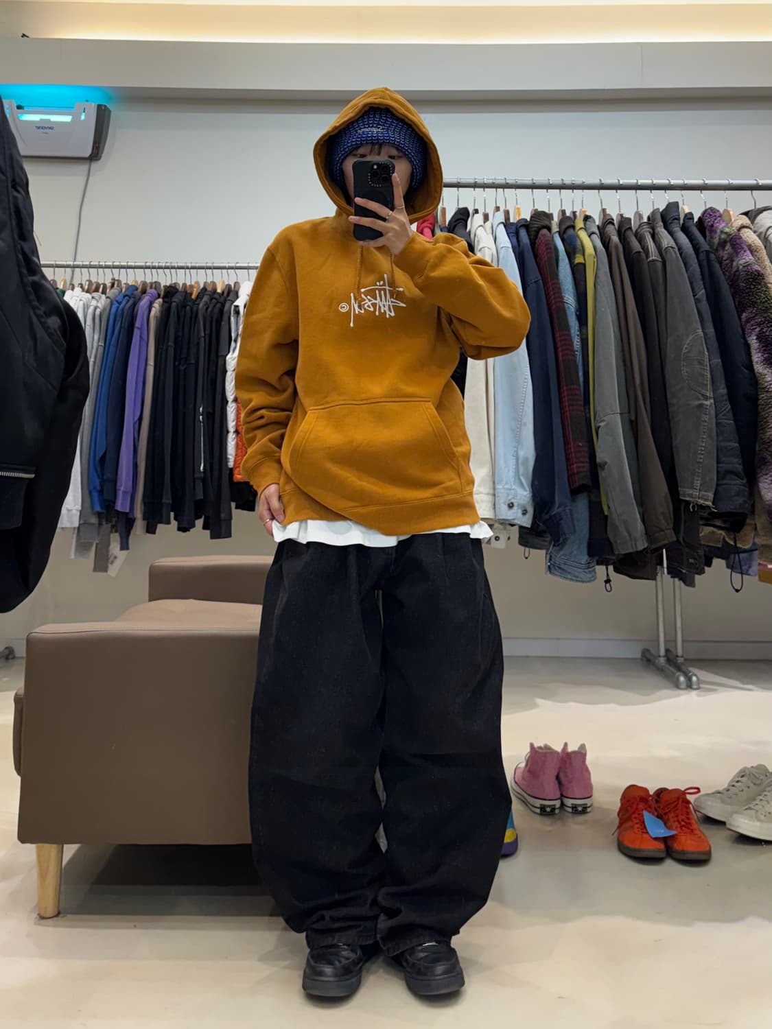 스투시 스탁 자수로고 후드 카라멜 상품이미지4