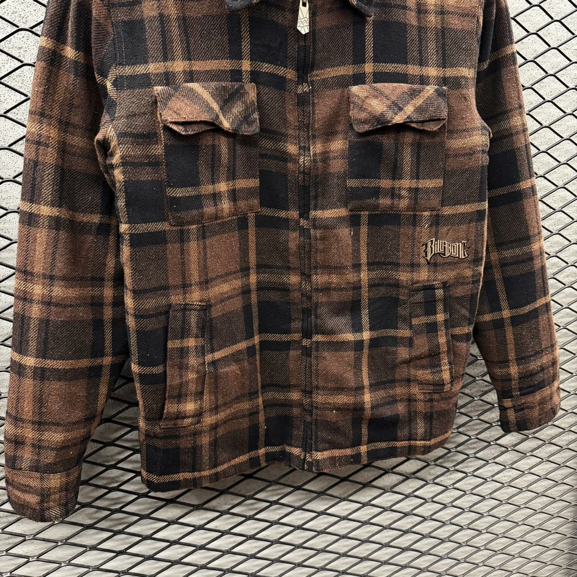 빌라봉 체크 집업자켓 보아 안감 언밸런스 피스 로고 디테일 상품이미지5