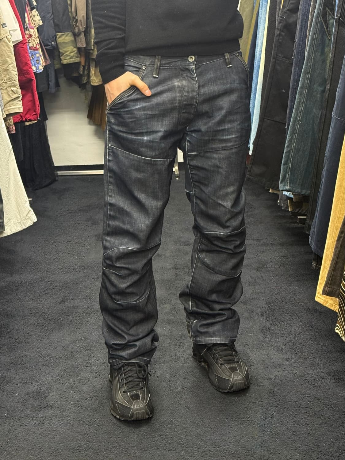 지스타 로우 인디고 데님 코팅진 33 워싱 바이커 라이더 고스 펑크 락 상품이미지1