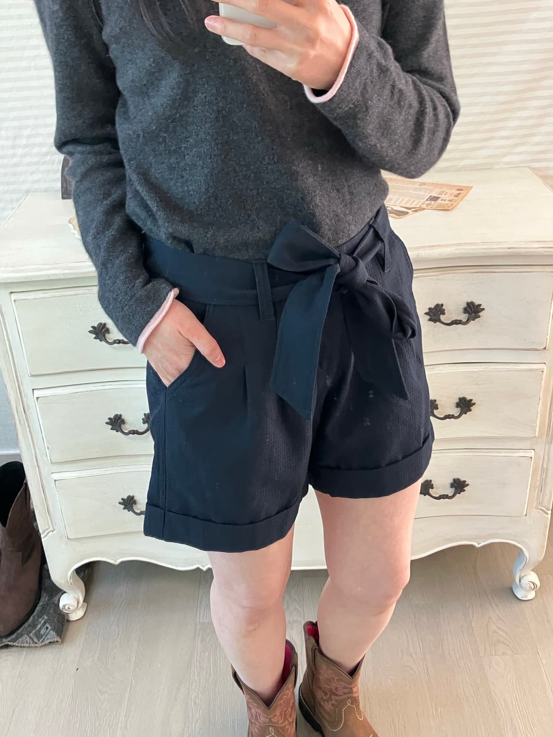 jpn vintage 네이비 리본 반바지 y2k 스트릿 갸루 펑키 상품이미지4