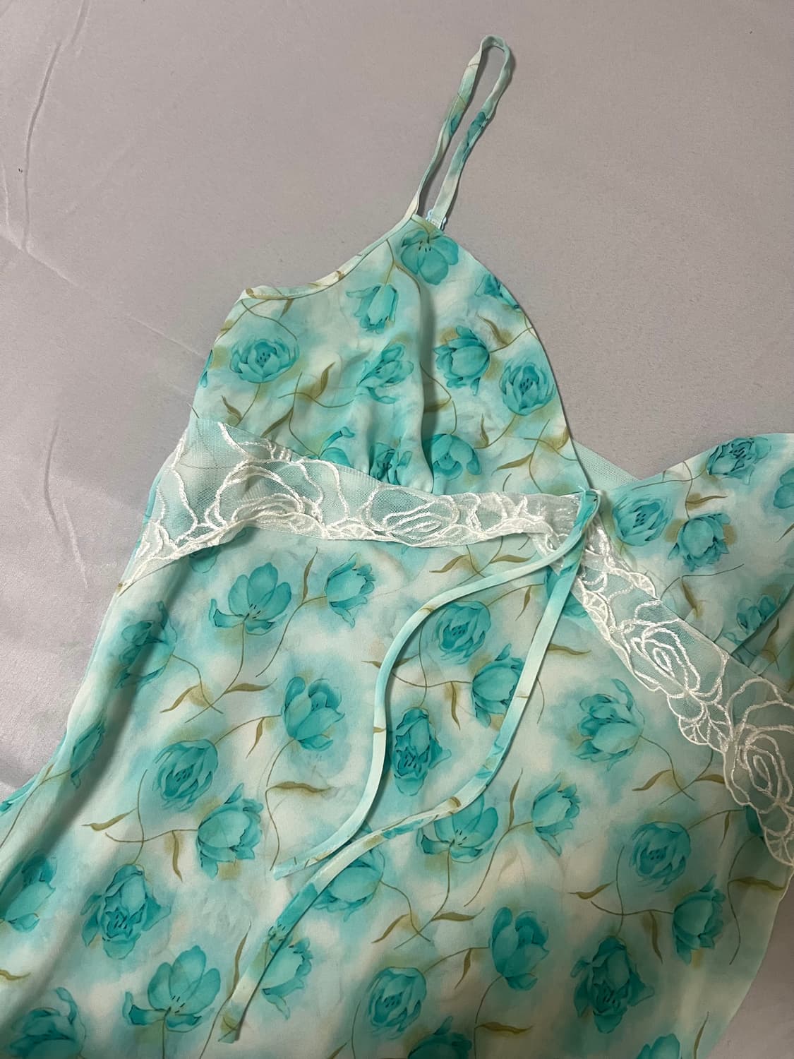✨vintage mint flower pattern slip dress✨ 상품이미지4