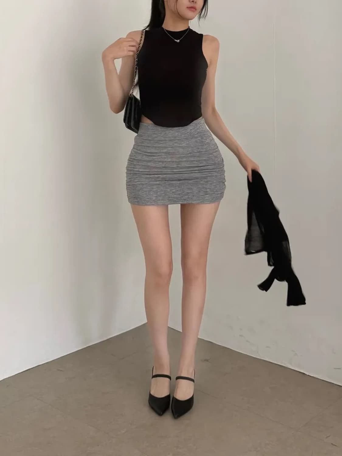 셔링 골반패드 미니 스커트 상품이미지2