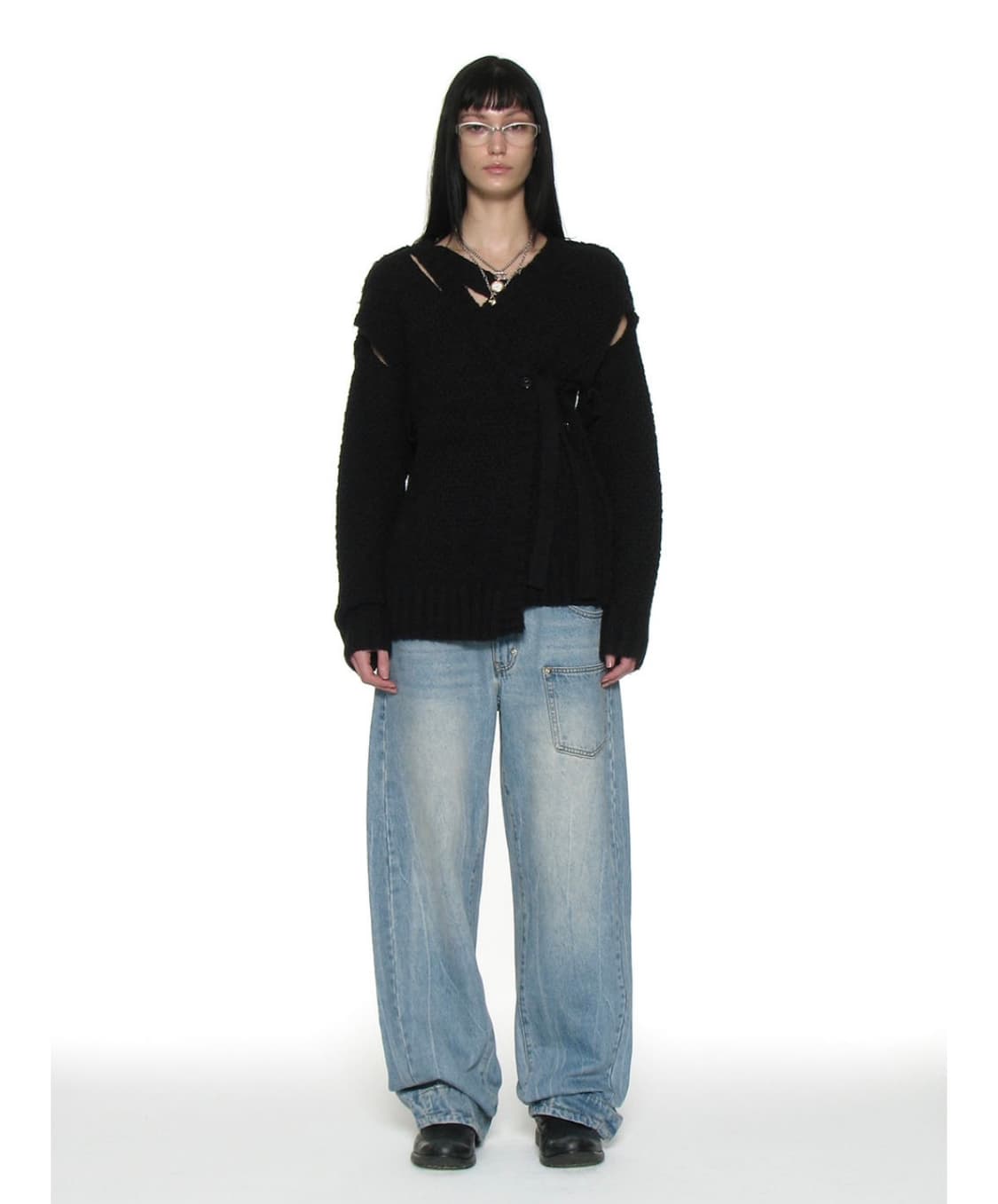 파르티멘토 우먼 컷아웃 랩 니트 가디건 블랙 상품이미지1