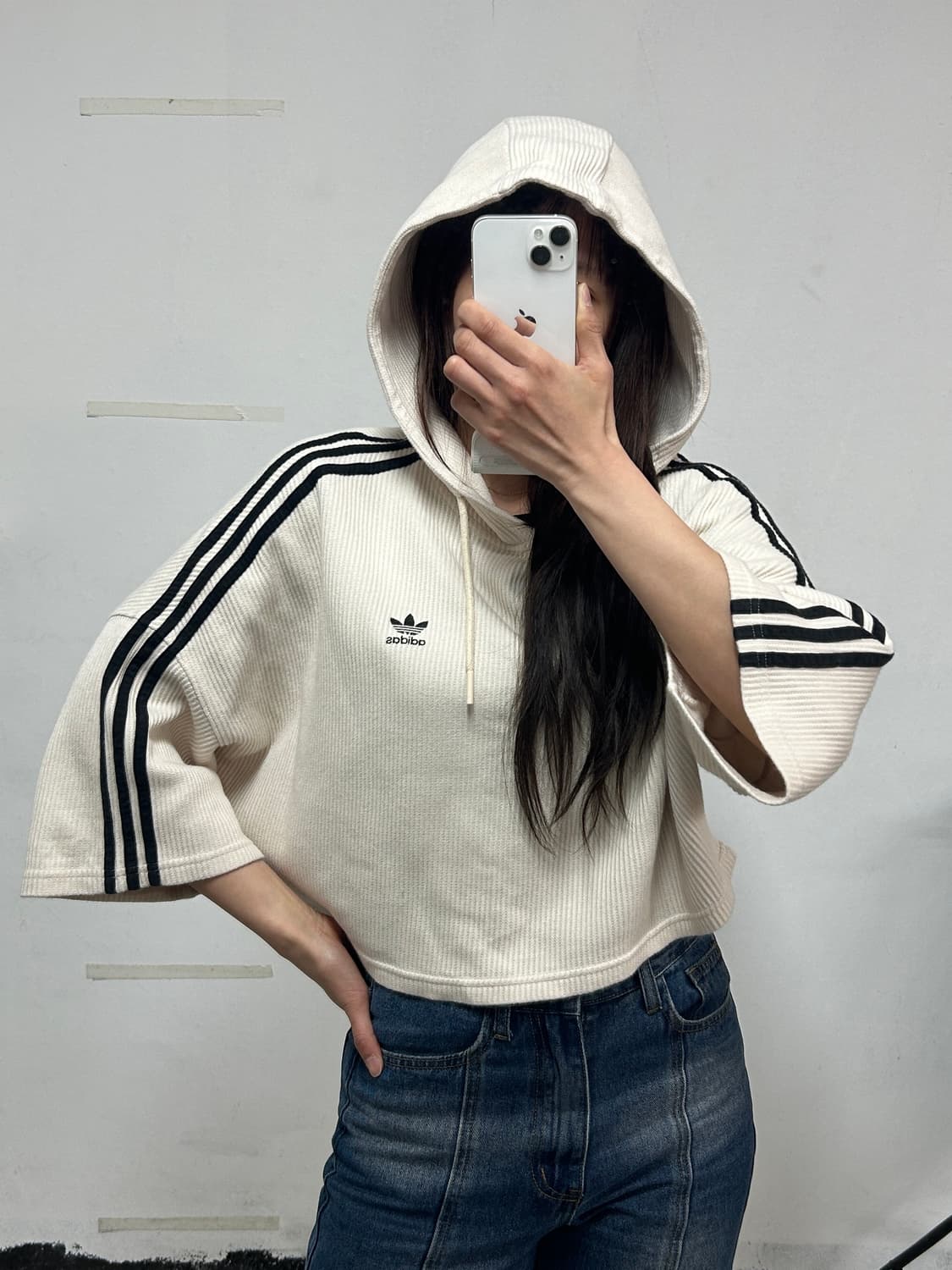 아디다스 와플 크롭 후드티 크림컬러 상품이미지2