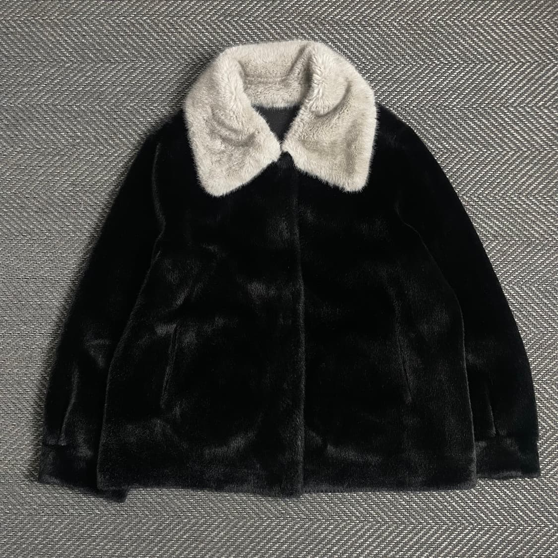 빈티지 아카이브 하이넥 배색 퍼 무스탕 자켓o 4924 상품이미지1