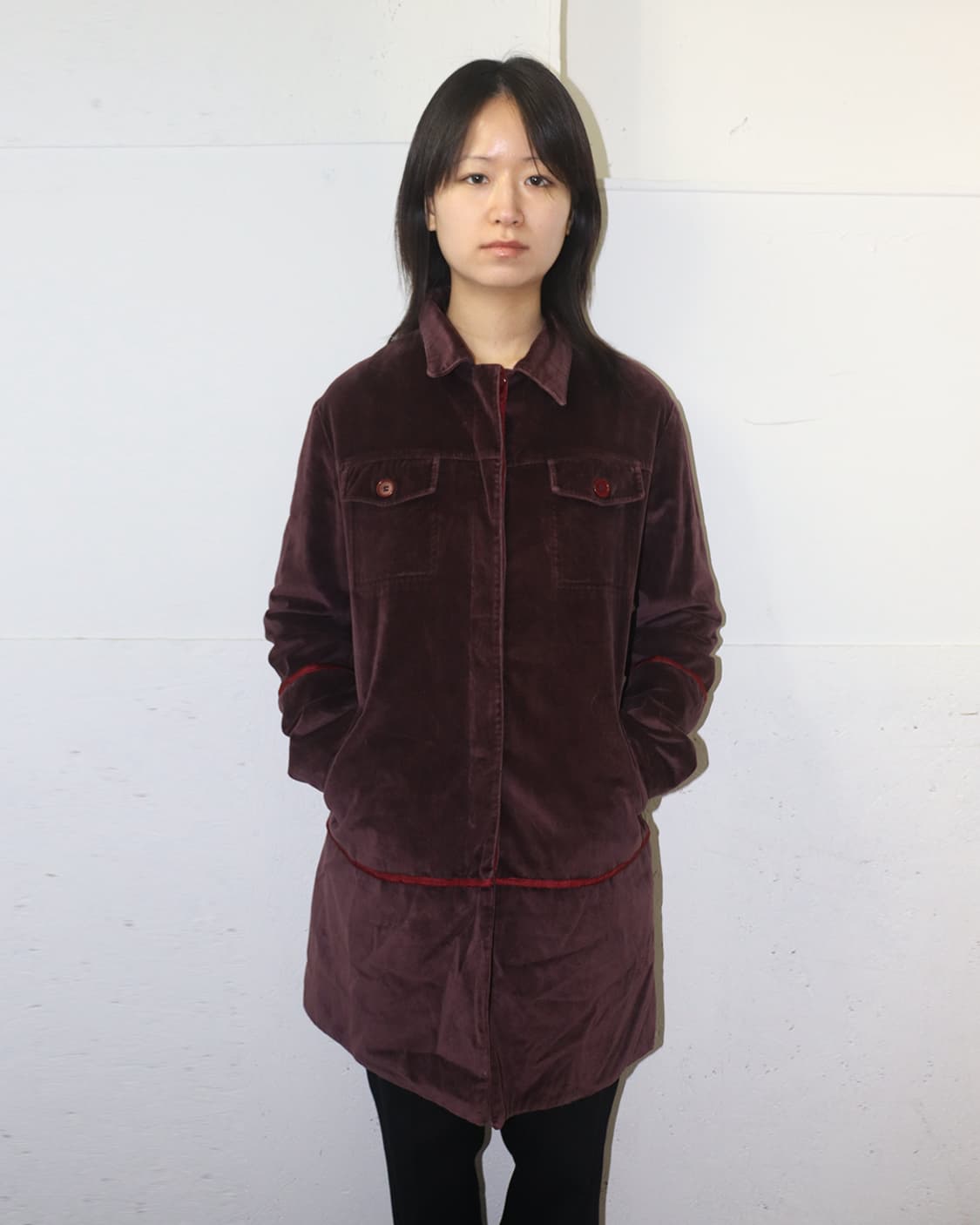 헬무트 랭 97AW 파이핑 디테일 버건디 벨벳 자켓 상품이미지1