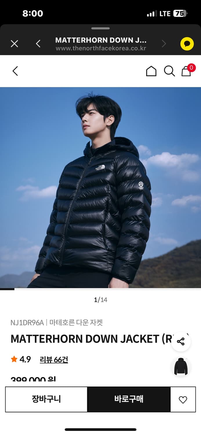 노스페이스  마테호른 경량패딩 (새상품) 상품이미지2