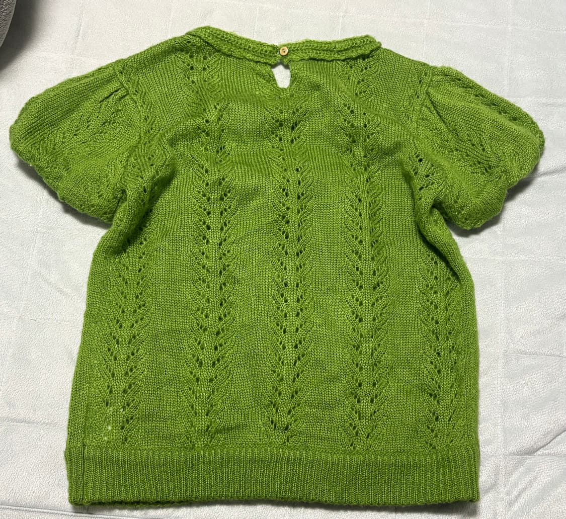 모리걸 말차 그린 퍼프소매 반팔 니트 레이어드 단추 상품이미지2