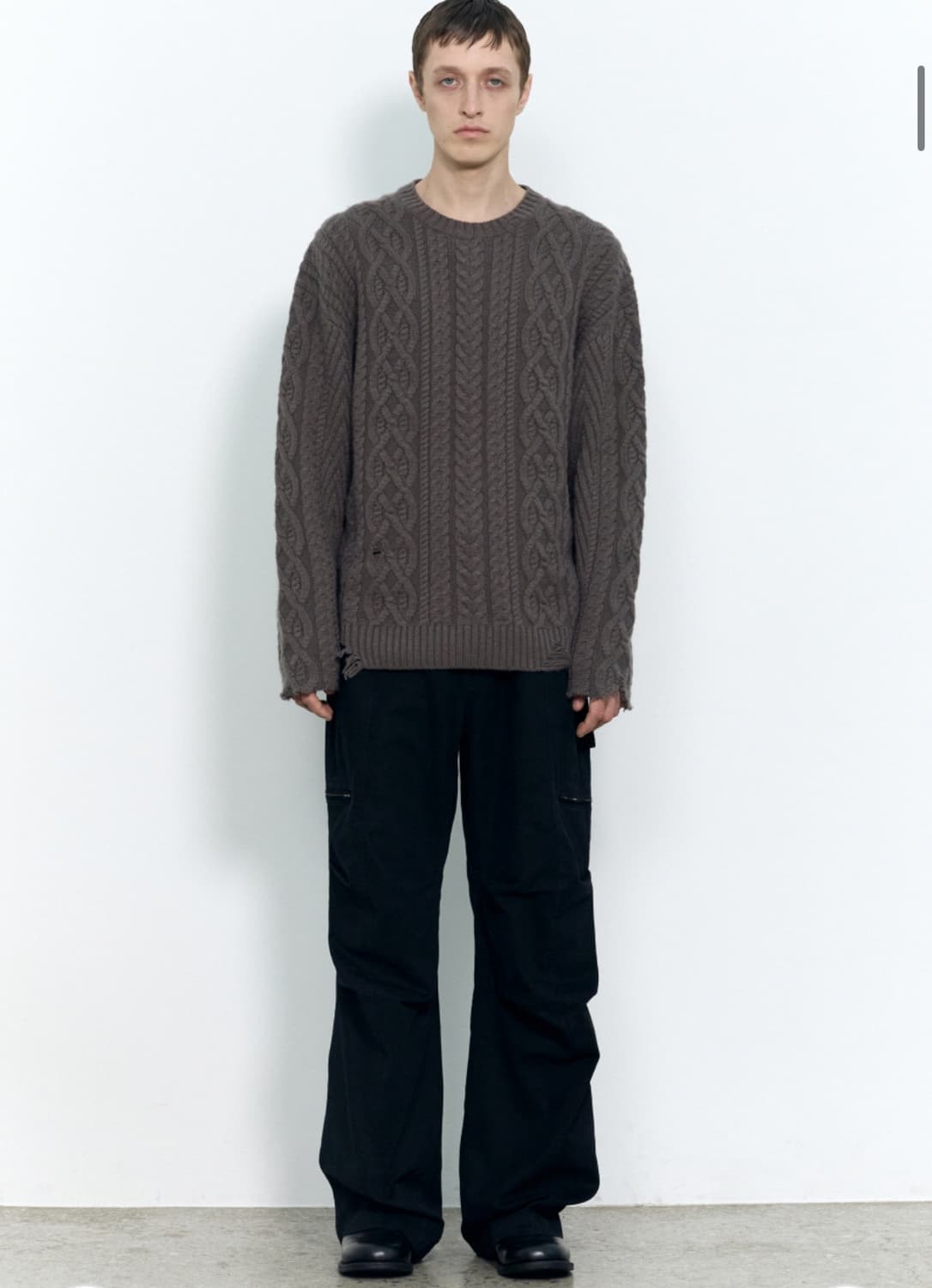 인사일런스 디스트레스드 케이블 니트 ASH BROWN L사이즈 상품이미지3