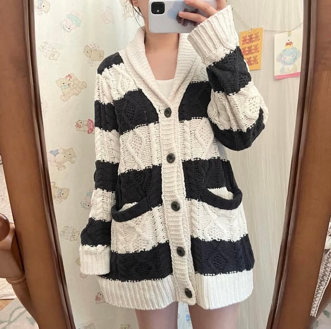 보송 단가라 케이블 가디건 상품이미지1