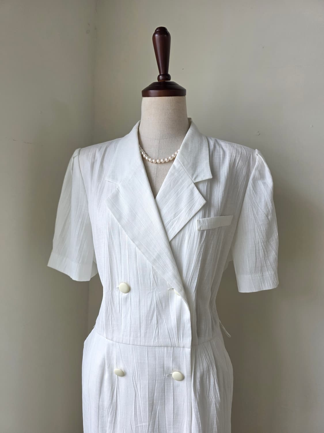 화이트 반팔 더블 단추 원피스 상품이미지3