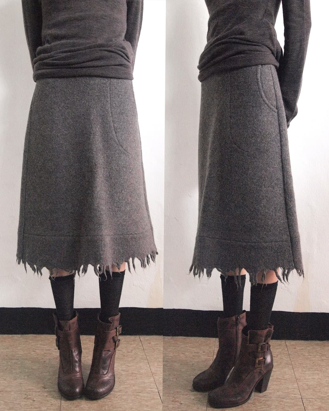 yao souka 아방가르드 러프컷 울 미디스커트 상품이미지2
