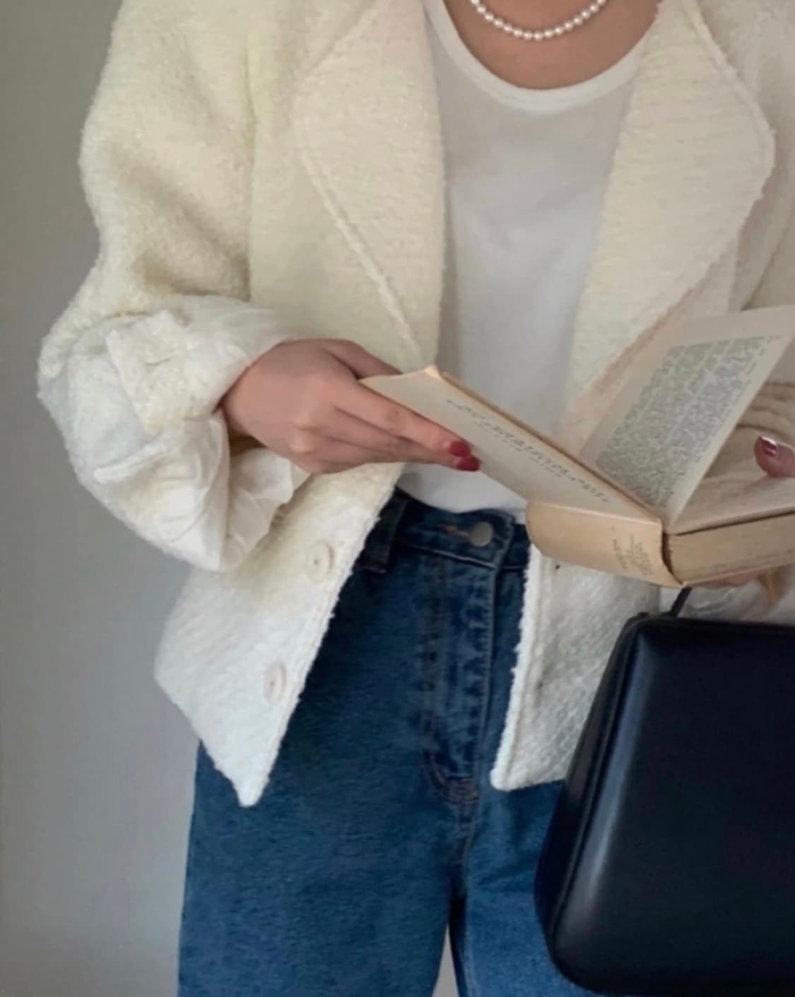 위어Ouir 노카라 트위드자켓 아이보리 상품이미지1