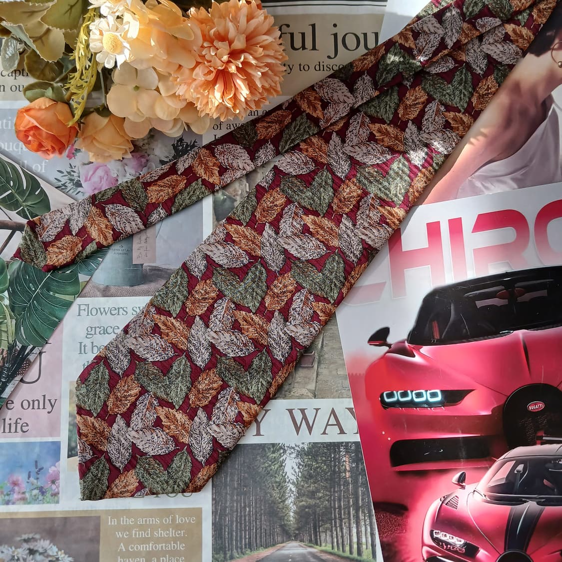 니나리치 실크 레드 리프 패턴 넥타이 9.7cm A+등급 A19769
 상품이미지3