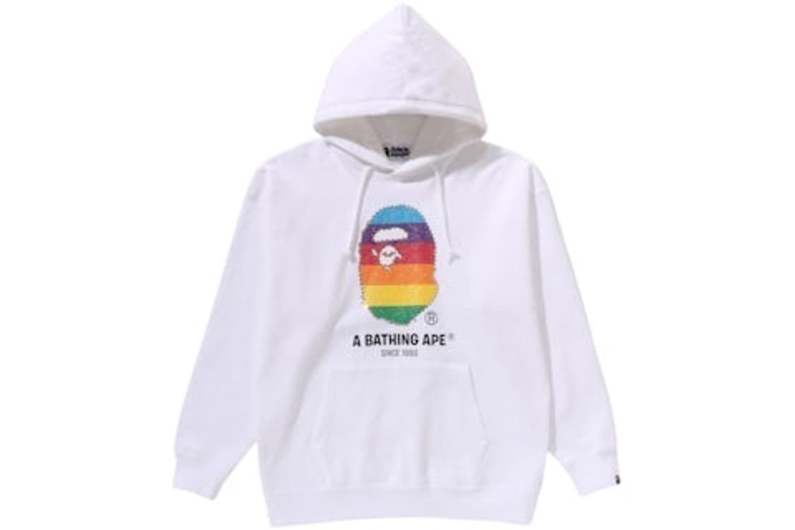 베이프 크리스탈 에이프 헤드 오버사이즈 풀오버 후드티 화이트 M 상품이미지1