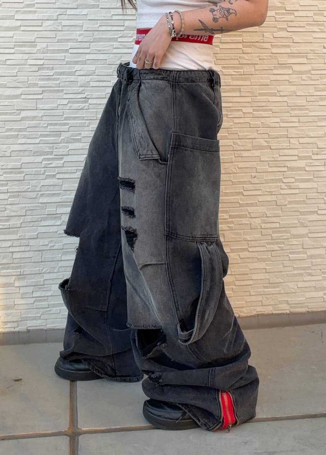 [unisex] 크러시 블랙 디스트로이드 흑청 와이드 pts 상품이미지6