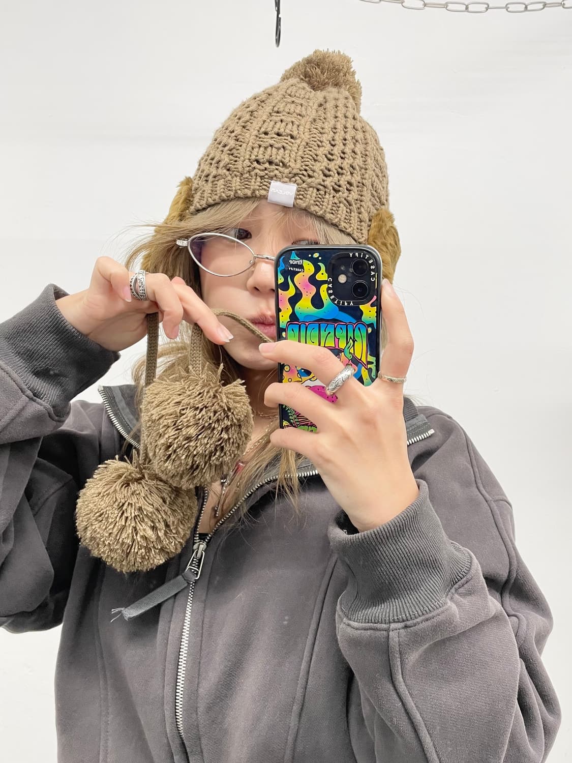 브라운 이어머프 방울 비니 상품이미지4