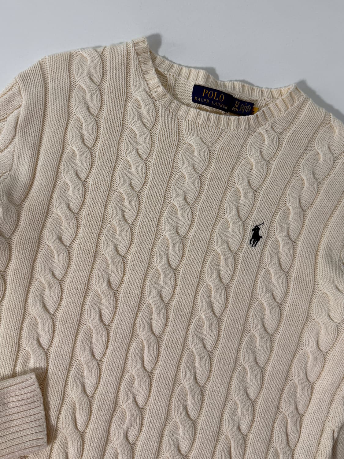 폴로 랄프로렌 신형 QR라벨 루즈핏 크림 아이보리 꽈배기 니트 상품이미지3
