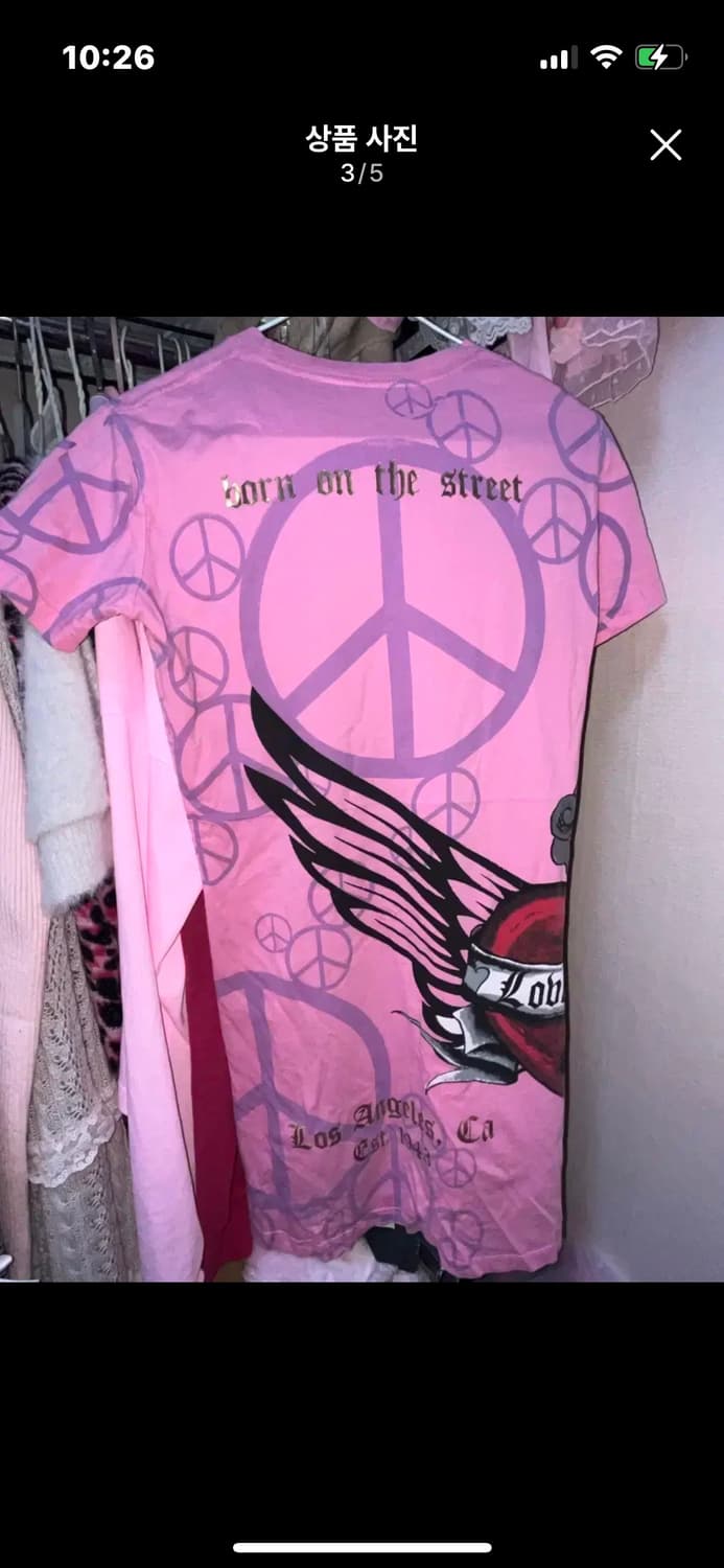 빈티지 갸루 Smet 원피스 핑크 펑크 에드하디깔 티셔츠 상품이미지3