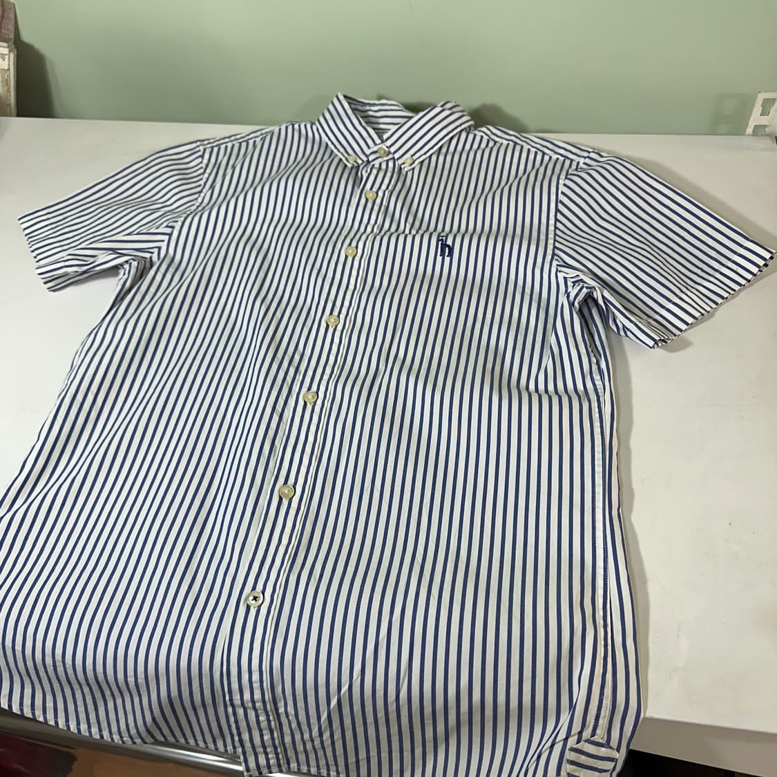 95 M 헤지스  시그니처로고 코튼 스트라이프 반팔셔츠 상품이미지4