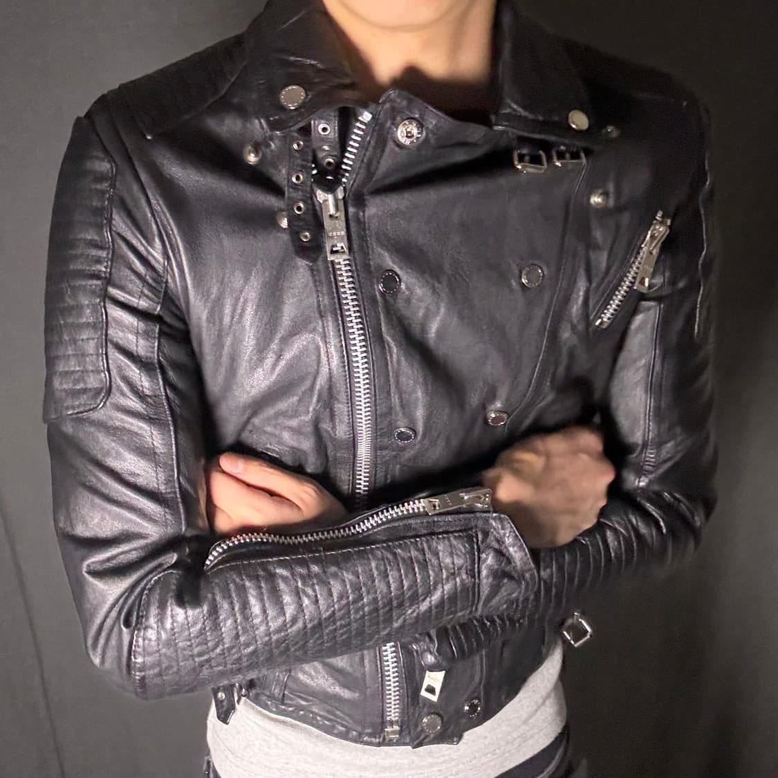 lamb skin slim fit rider jacket 상품이미지5