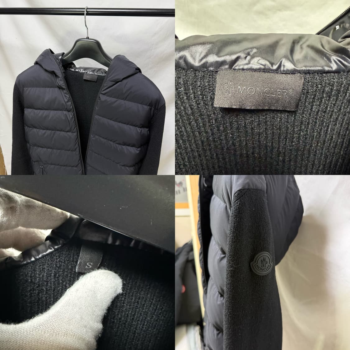 몽클레어 트리콧 패치로고 블랙 와펜 후드 니트패딩 자켓 상품이미지3