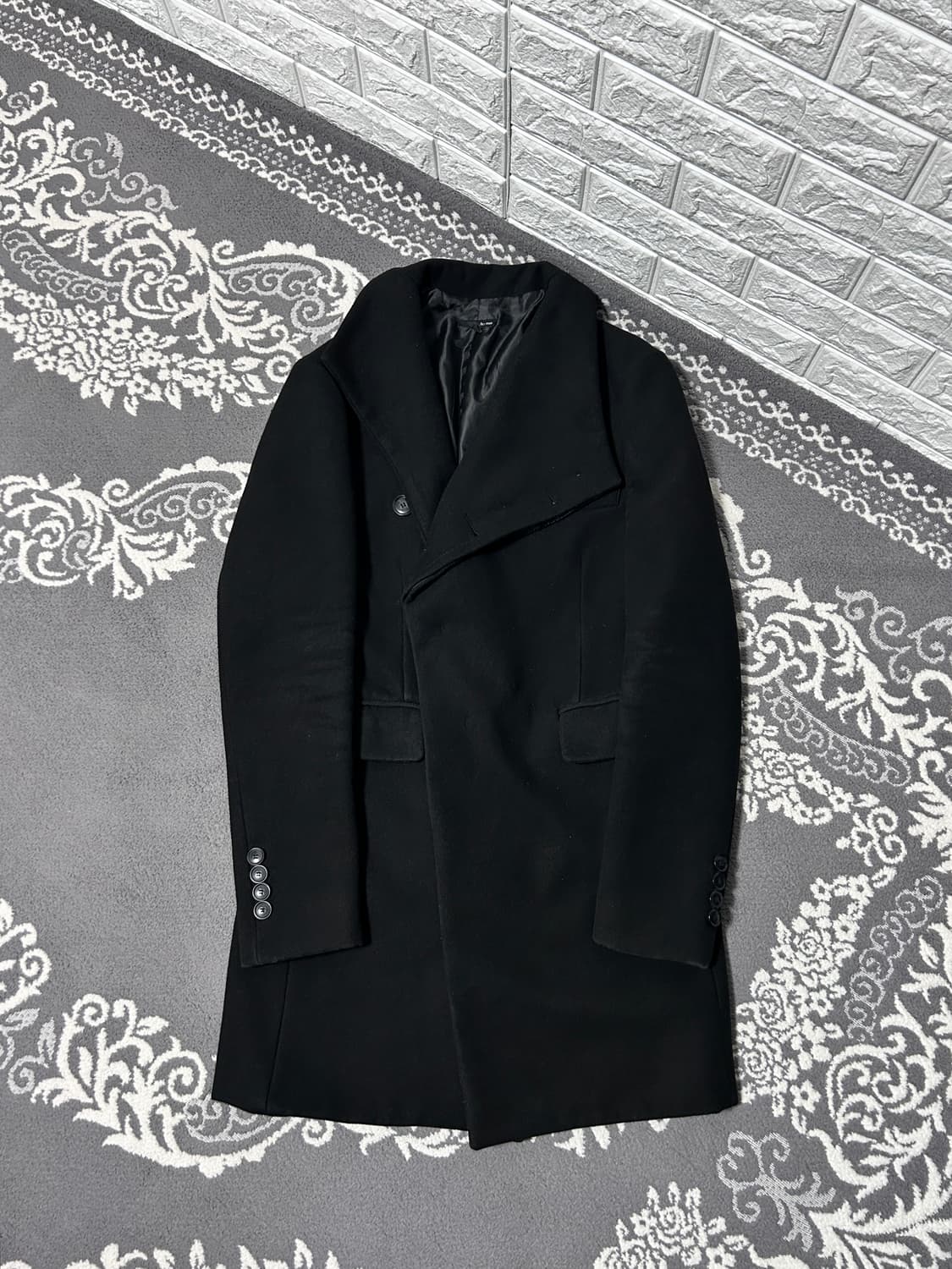 울 비대칭 버튼 하이넥 코트 상품이미지5