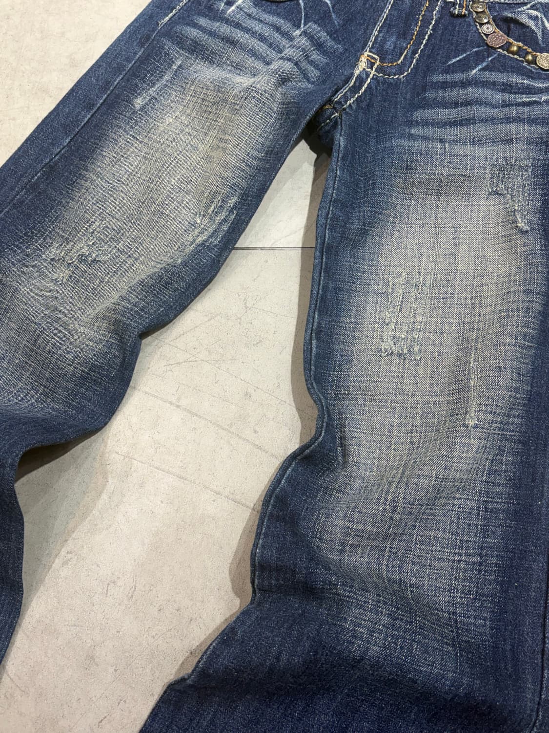 펑크 자수 와이드 데님팬츠 상품이미지7