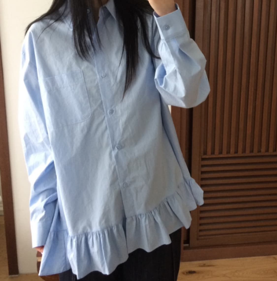 프릴 오버핏 롱 셔츠 상품이미지1